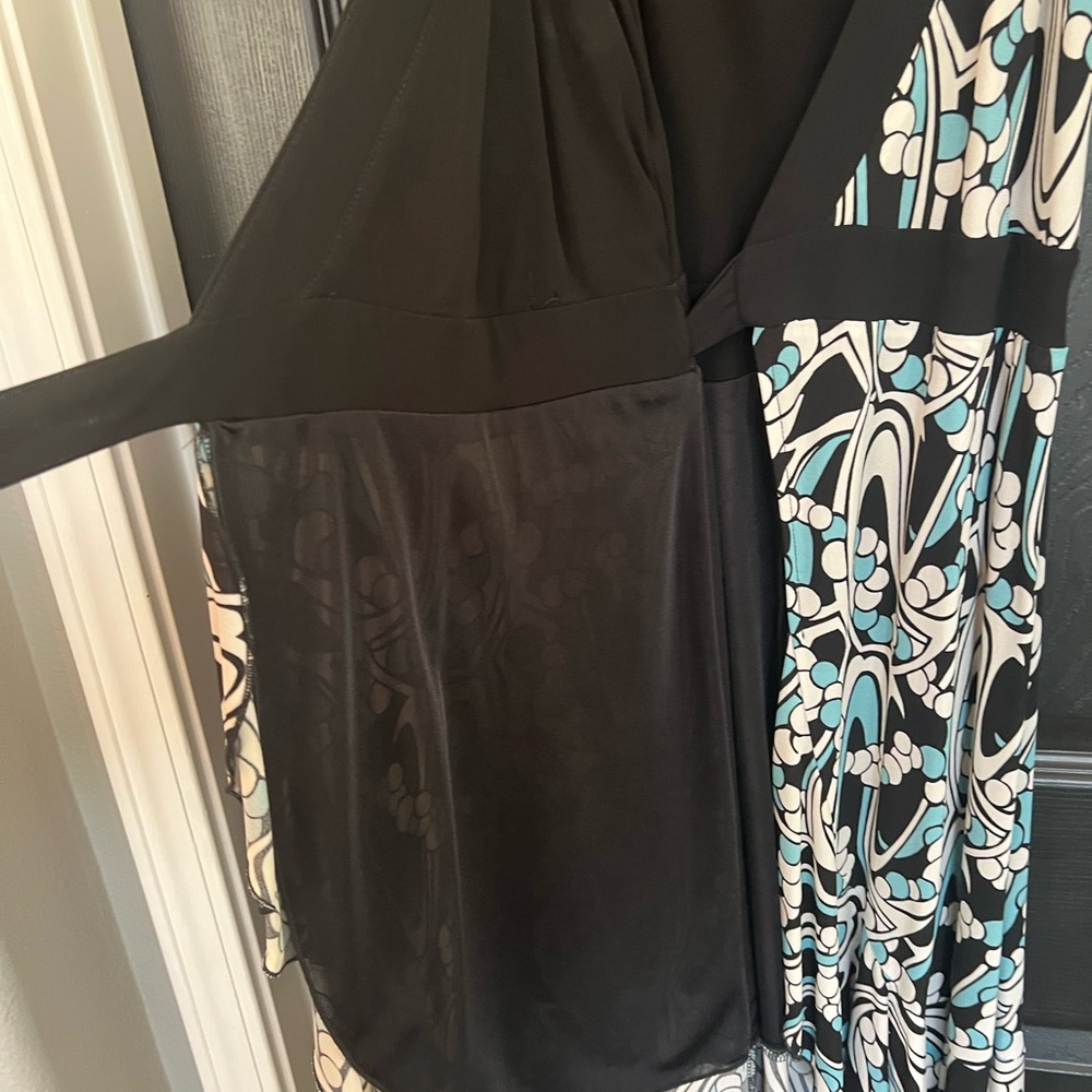 Bebe Y2K Wrap Dress XS Black Blue Print Stretch Lined. - Picture 7 of 10